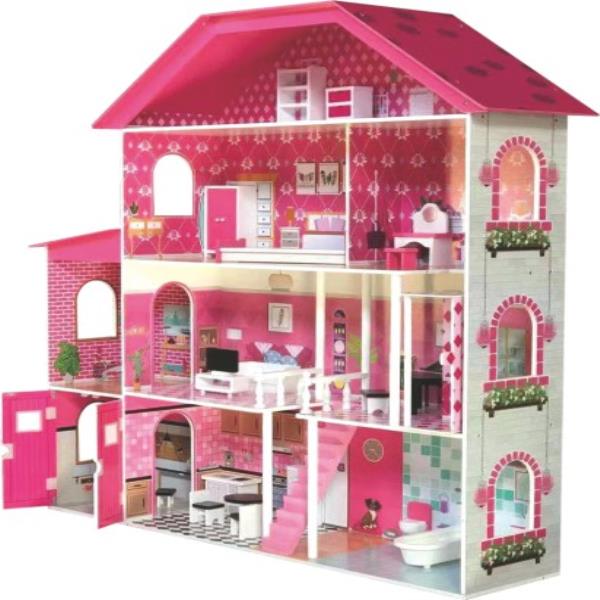 Wooden Doll House Playset Pink - Gold land toys best toys shop in Dubai 