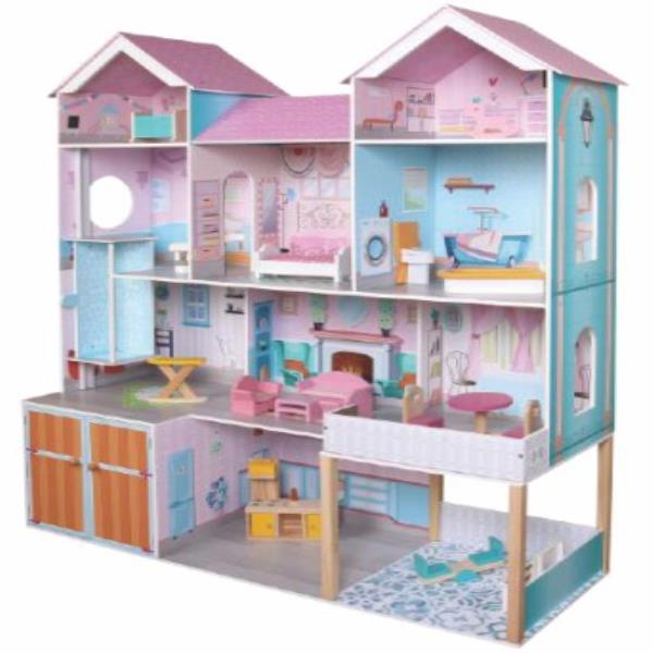 Wooden Doll House blue - Gold land toys best toys shop in Dubai 