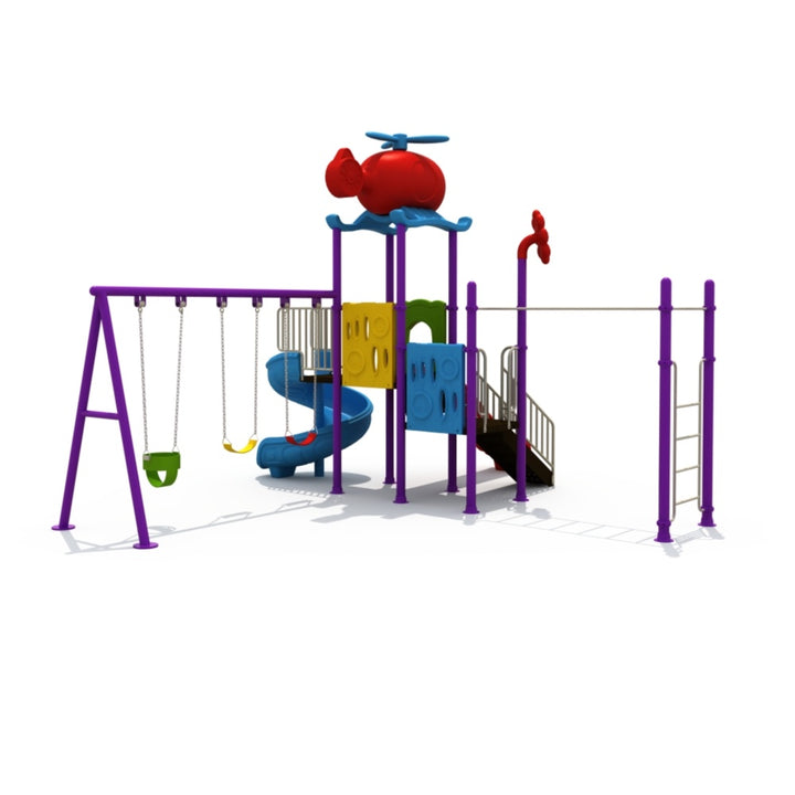 BYFT Two Slide And 3 Kids & Adult Swings & Monkey Bar Playground