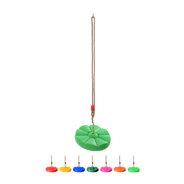 Colorful disc swing for outdoor fun and playtime