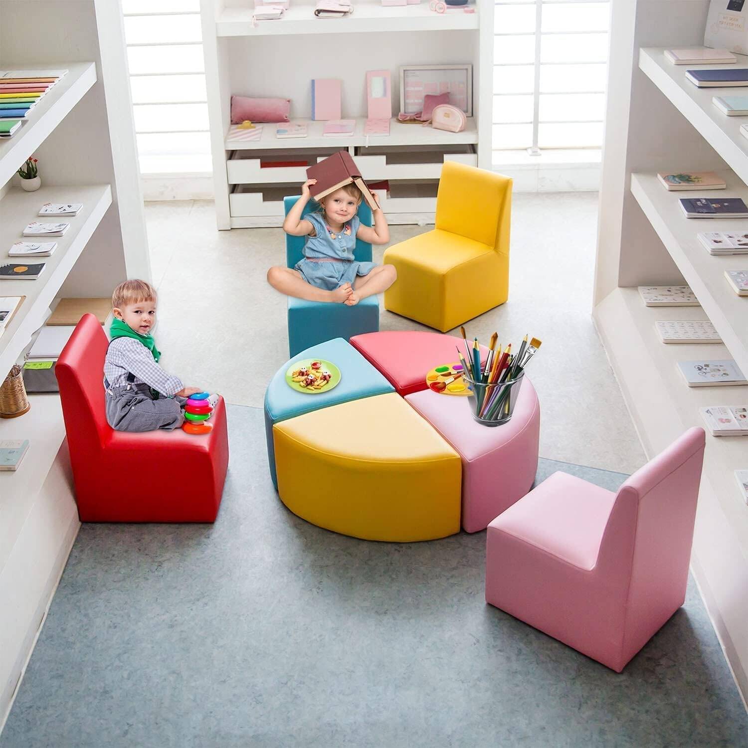Kids Sofa Table Set with Colorful Chairs Fun Comfortable Furniture Gold land toys best toys shop in Dubai