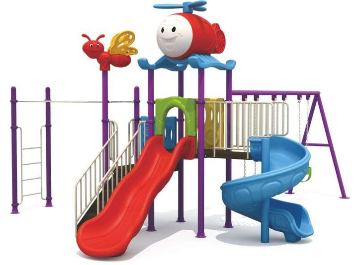 BYFT Two Slide And 3 Kids & Adult Swings & Monkey Bar Playground - Gold land toys best toys shop in Dubai 