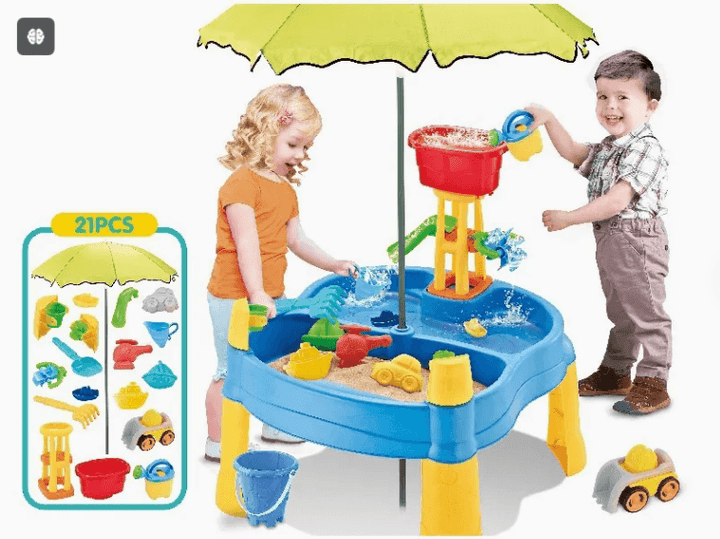 Summer Beach Sand Table Outdoor Sand Table Kids Sand Water Table Toy with Umbrella for Kids - Gold land toys best toys shop in Dubai 