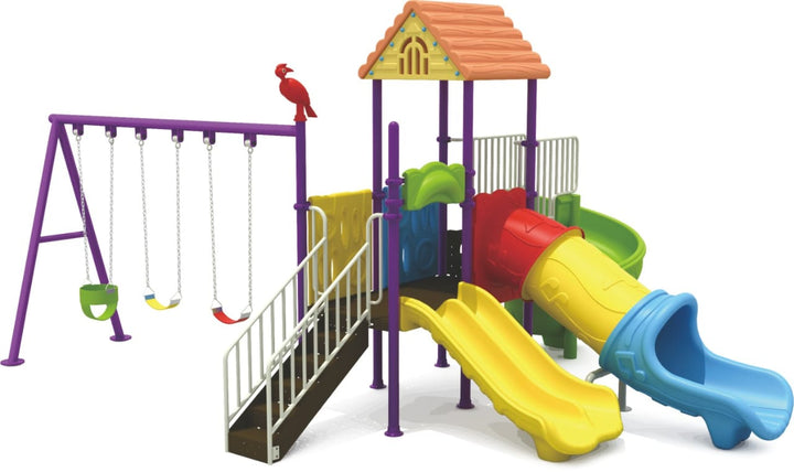 Myts Peggy Playcenter 3 Swings & Multiple Slides Outdoor Playground Multicolour - Gold land toys best toys shop in Dubai 