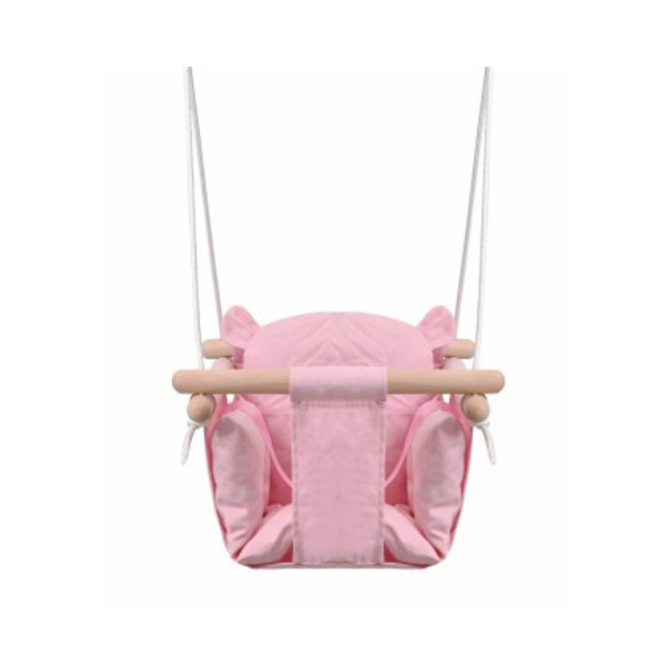 Secure pink baby swing seat, safe outdoor play option